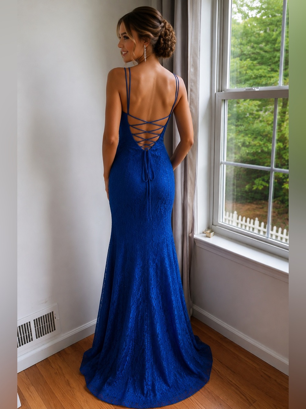 Sherri Hill Royal Blue HOCO‎ Lace Dress prom wedding guest- From Castle Couture